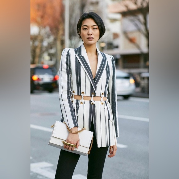 Alexander McQueen Striped Cotton & Linen Jacket with Eyelets in Ivory Size XS - Picture 1 of 10